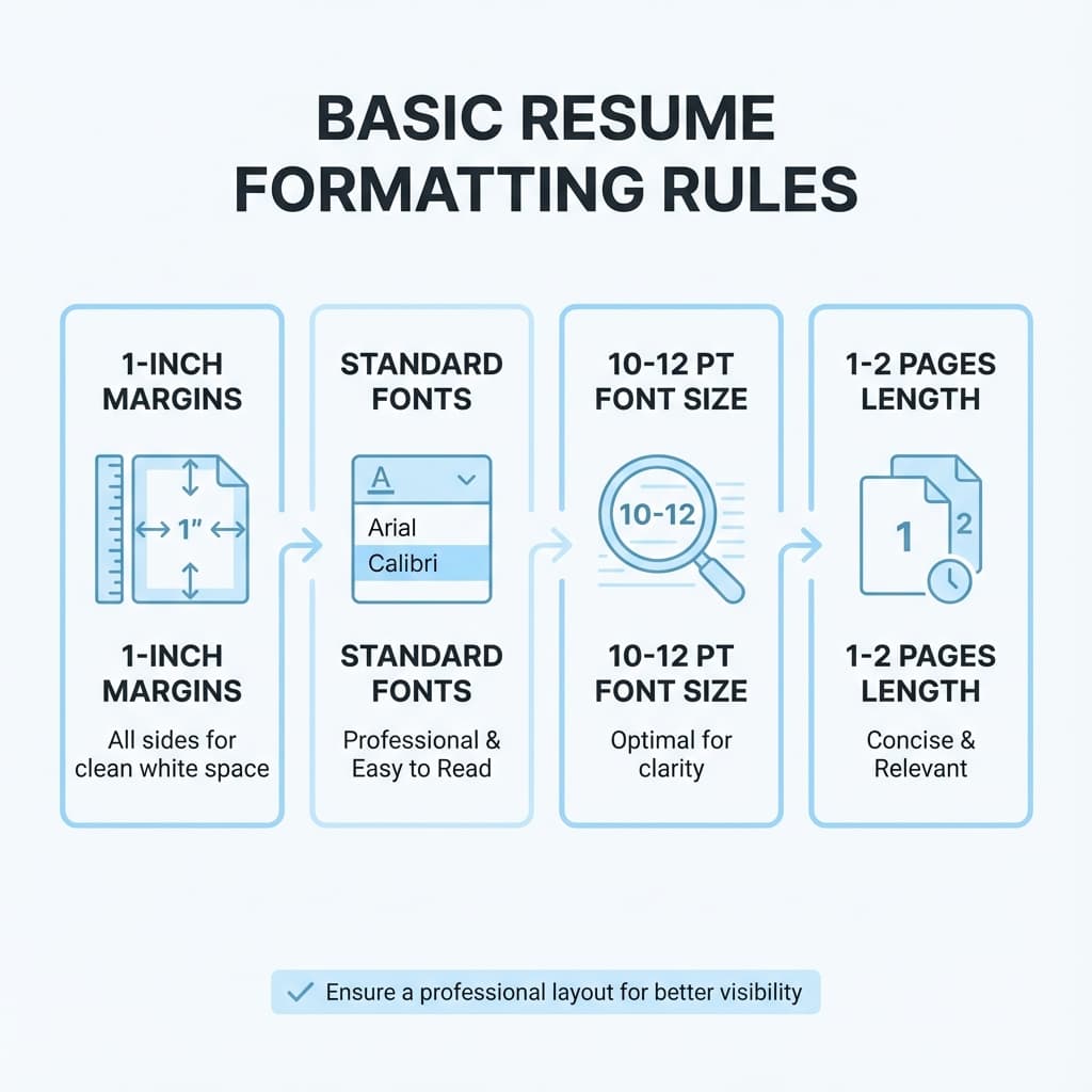 Basic Resume Formatting Rules - Industry standards for margins, fonts, and layout.